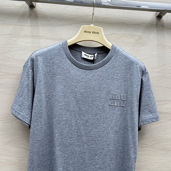 大人気◇ロゴ刺繍入り ミュウミュウ フェイクコットン ジャージー Tシャツ myp82344